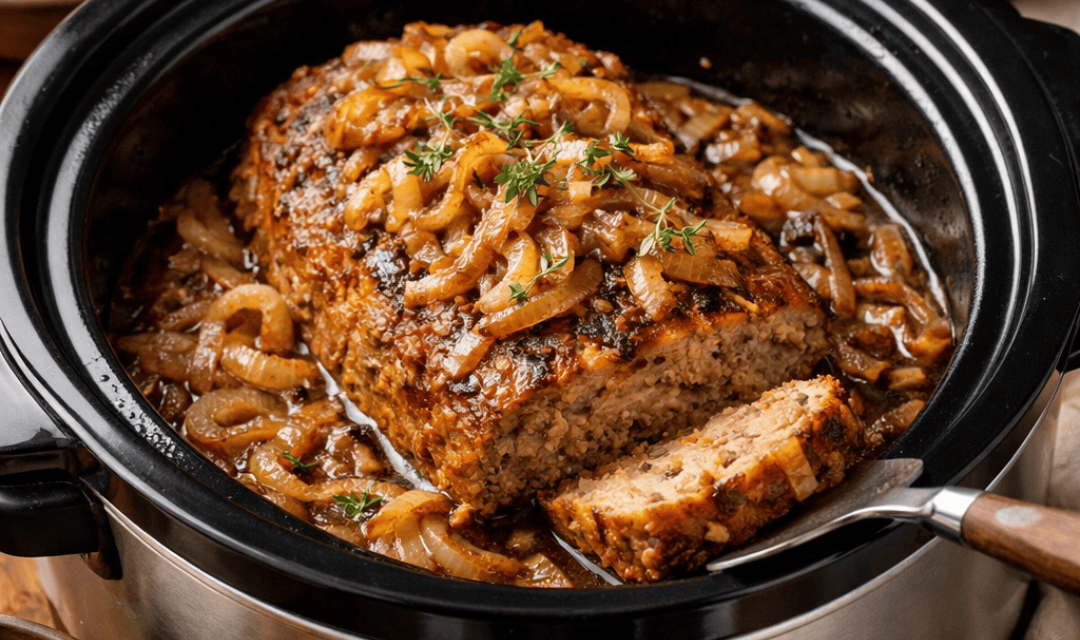 Fiz esse bolo de carne com cebola ao estilo francês na panela elétrica e todo mundo achou que eu tinha passado horas na cozinha