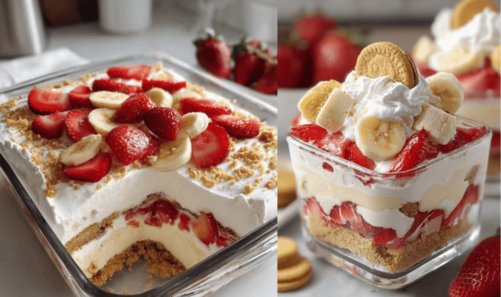 Fiz esse pudim de banana estilo cheesecake de morango e virou a sobremesa mais elogiada aqui em casa