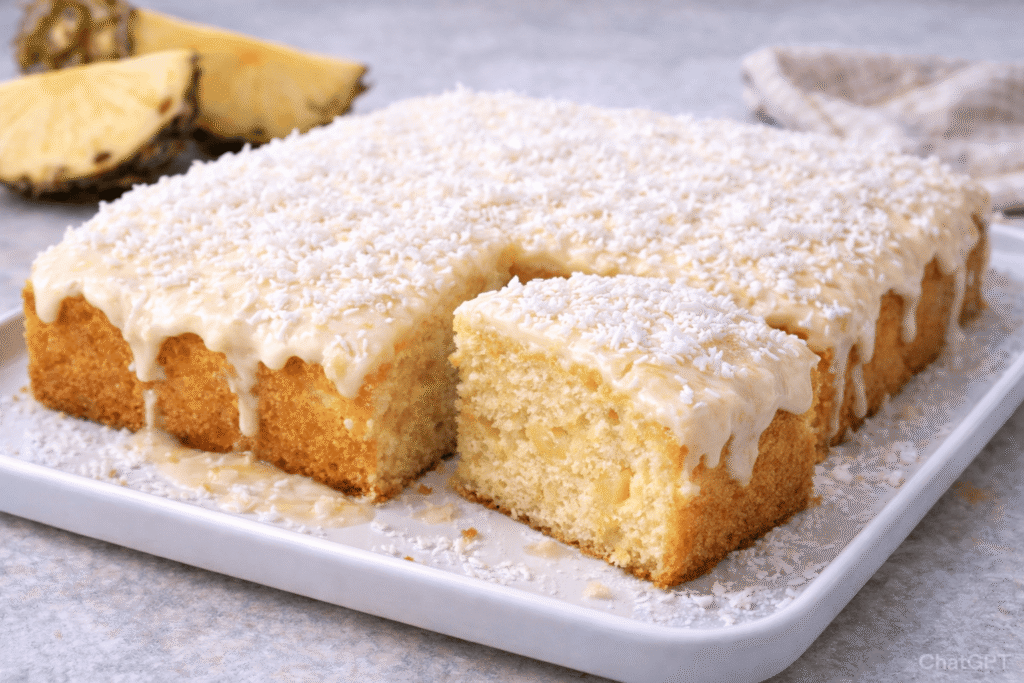Bolo de Abacaxi com Cobertura de Coco Bem Cremosa