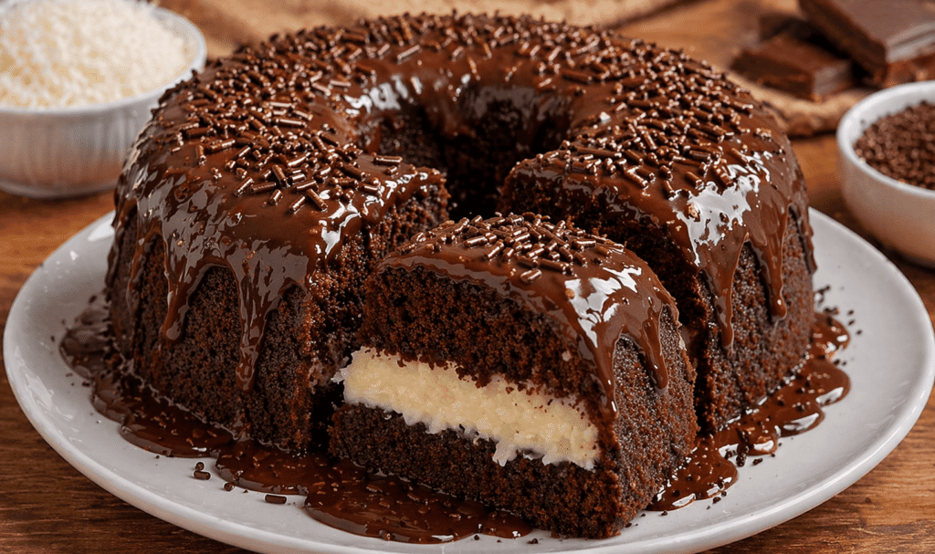 Bolo de Prestígio Caseiro: Molhadinho, Recheado e com Cobertura de Chocolate!
