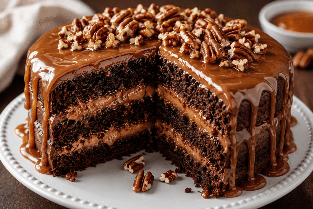 Bolo de Chocolate com Caramelo Pecan: A Sobremesa dos Sonhos que Derrete na Boca