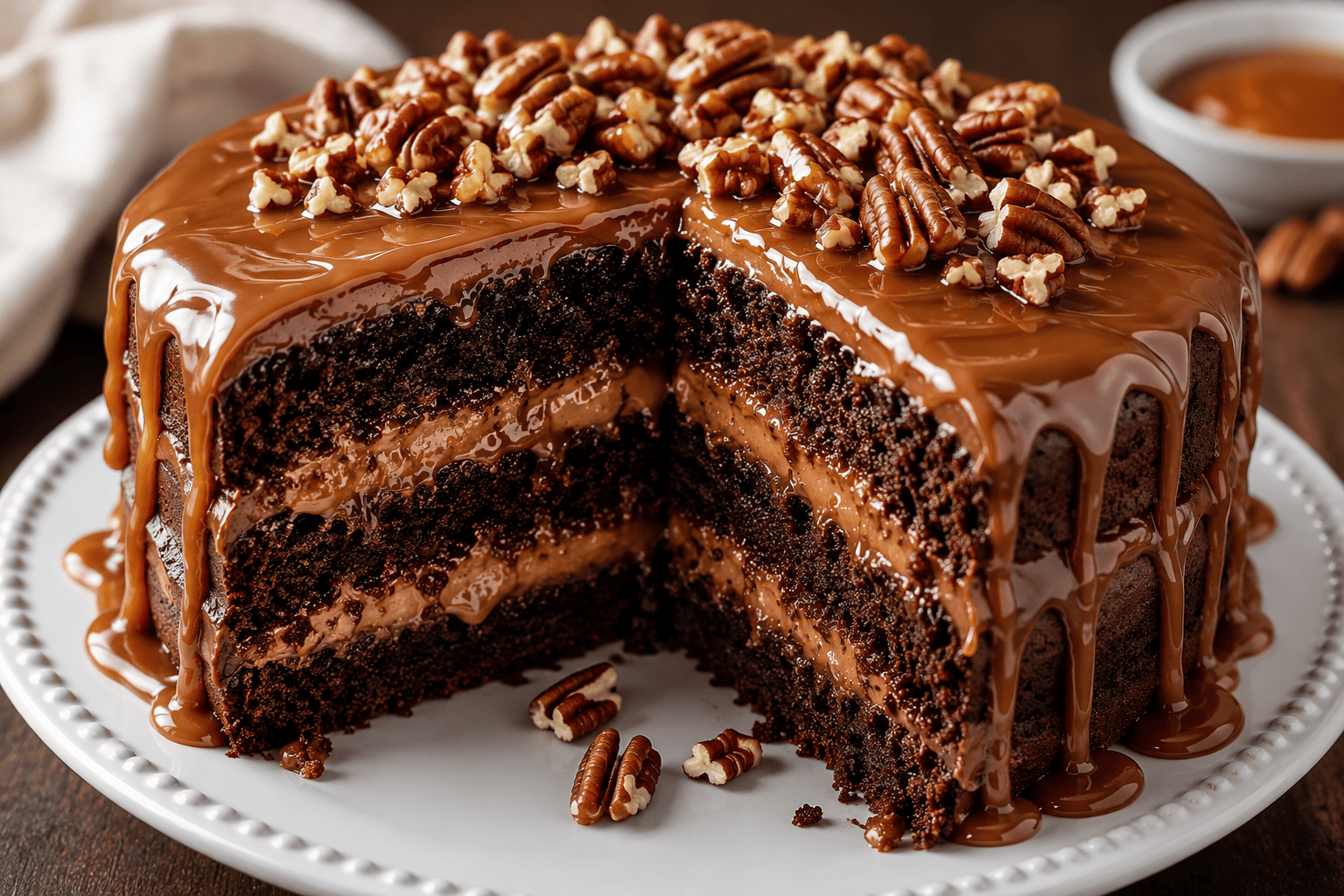 Bolo de Chocolate com Caramelo Pecan: A Sobremesa dos Sonhos que Derrete na Boca