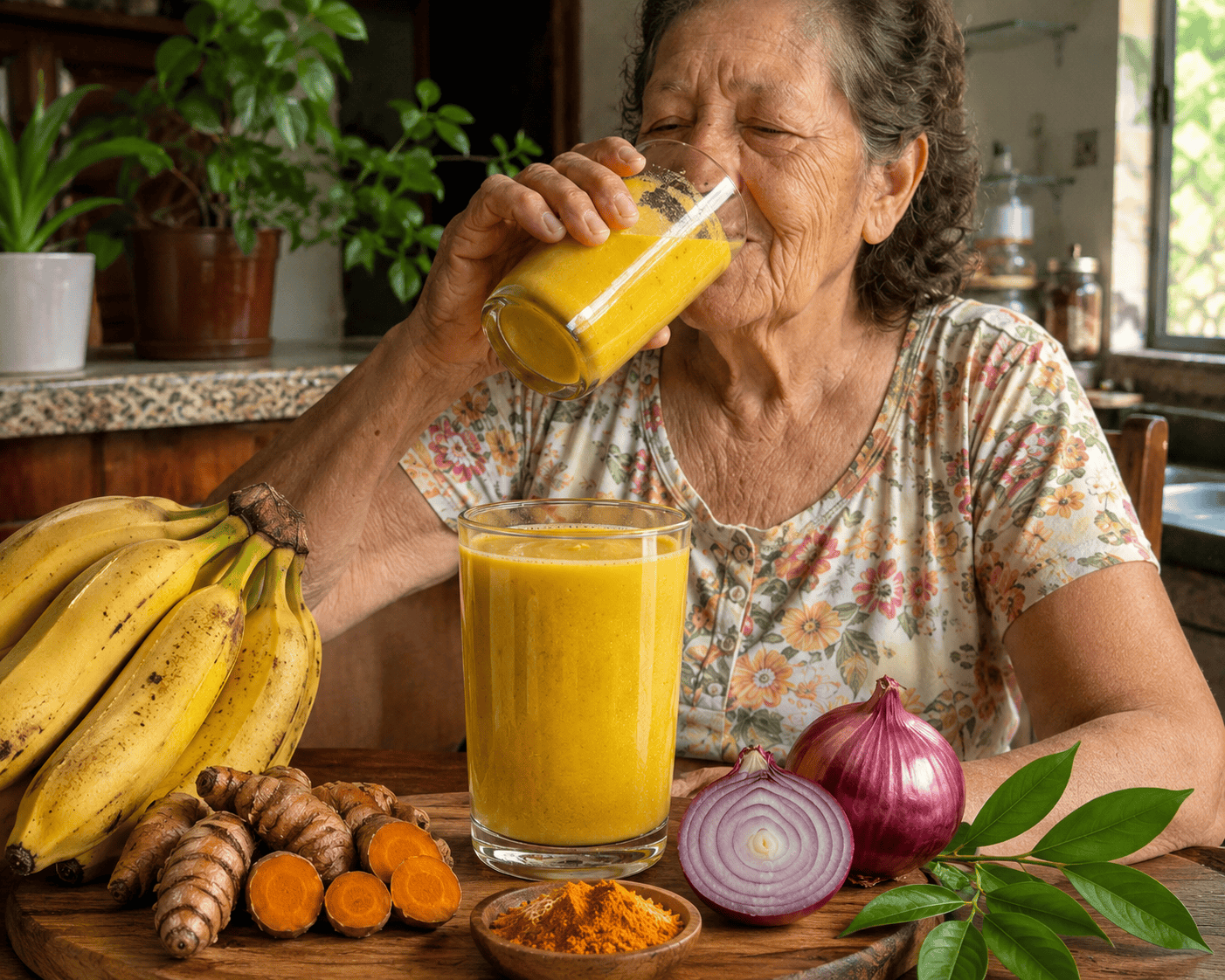 Bebida Natural de Banana, Cúrcuma e Cebola: a mistura caseira que virou tradição para cuidar do bem-estar