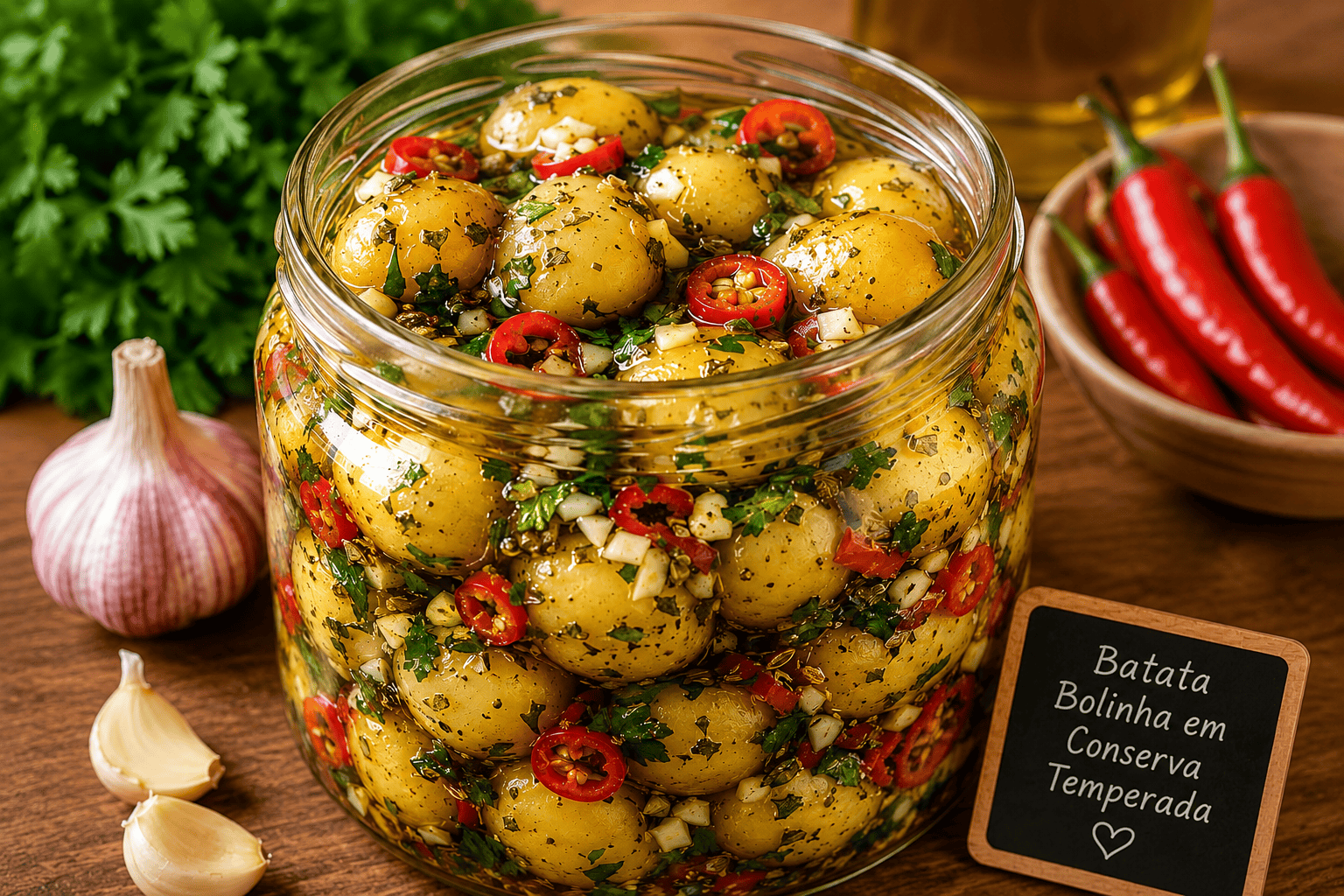Batata Bolinha em Conserva Temperada: o aperitivo caseiro que fica irresistível e dura por vários dias