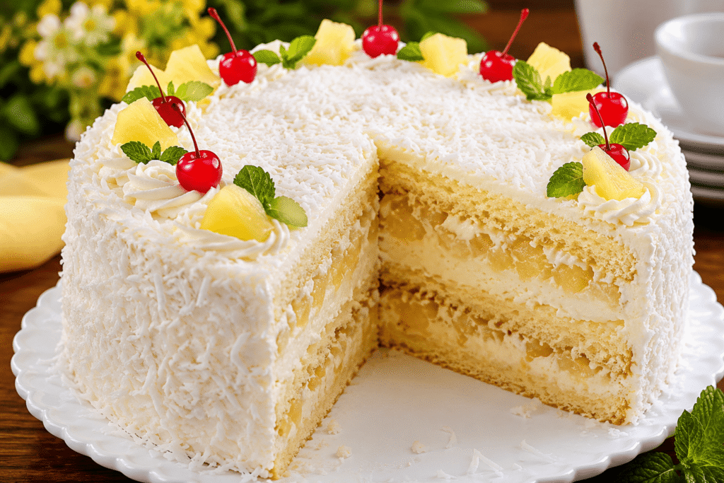 Bolo de Aniversário de Abacaxi com Coco: o bolo molhadinho e recheado que faz qualquer comemoração ficar inesquecível