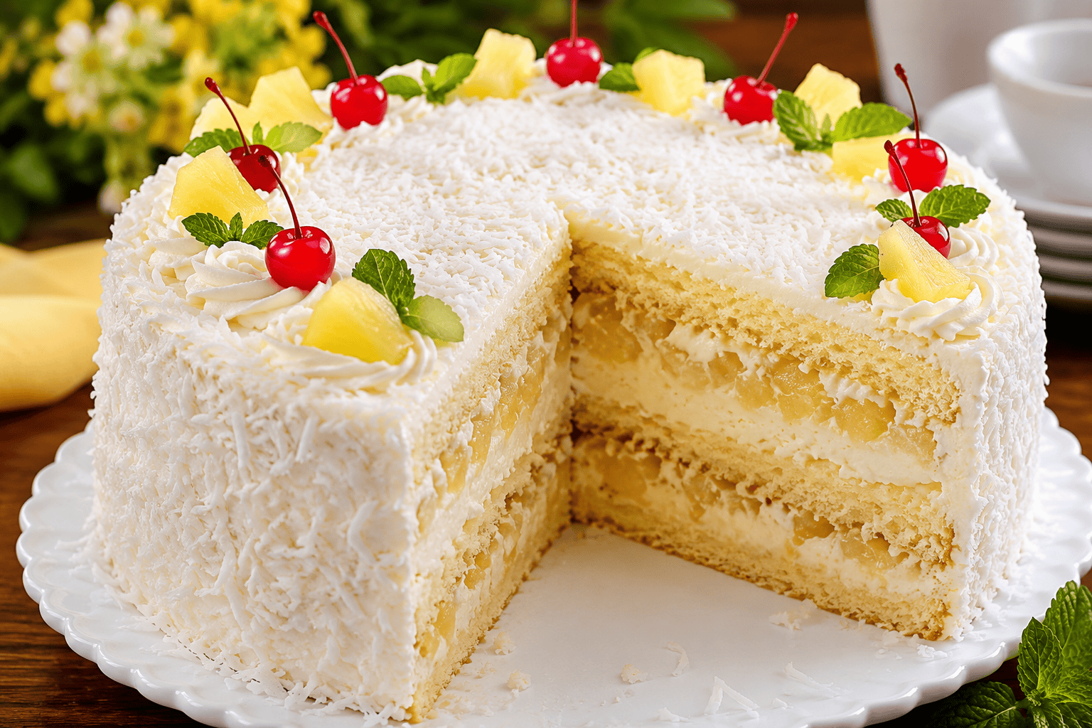 Bolo de Aniversário de Abacaxi com Coco: o bolo molhadinho e recheado que faz qualquer comemoração ficar inesquecível