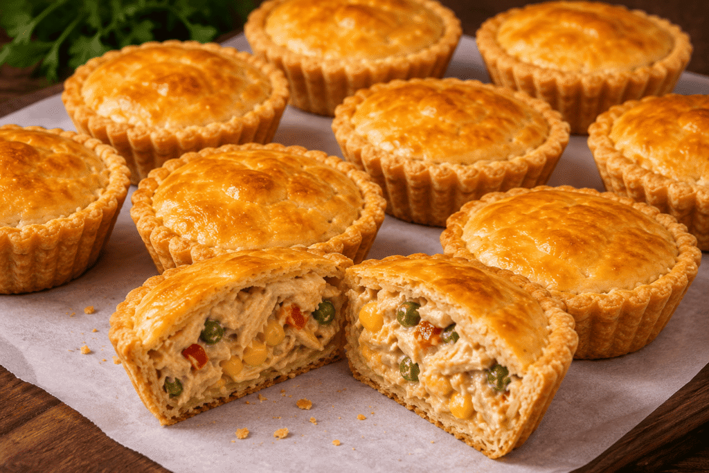 Mini Tortinhas Cremosas de Frango com Legumes: crocantes por fora, super recheadas por dentro e perfeitas para qualquer ocasião