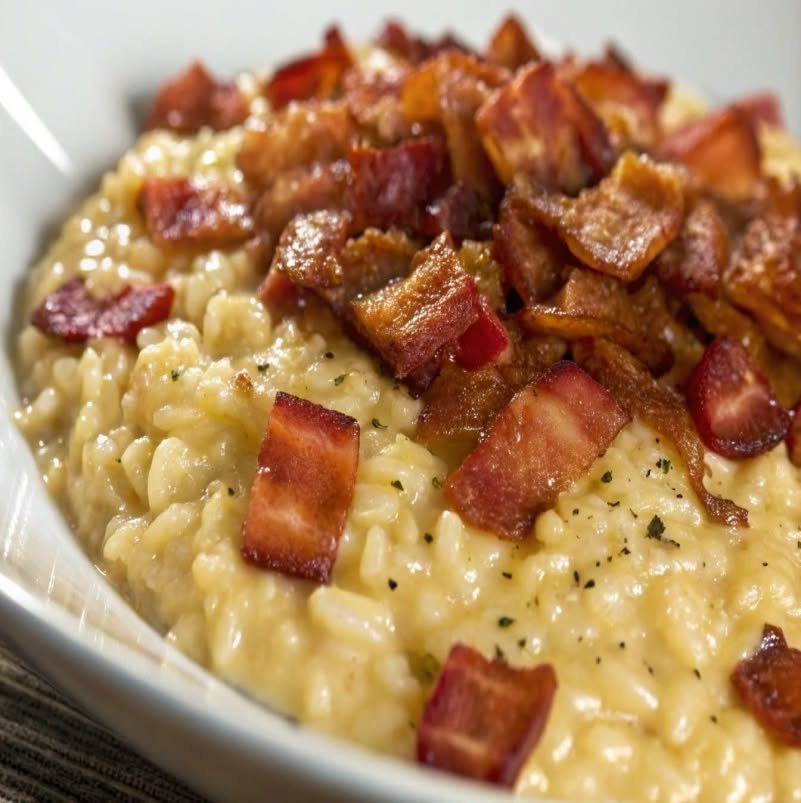 Fiz esse Risoto de Bacon Cremoso e agora todo mundo quer repetir