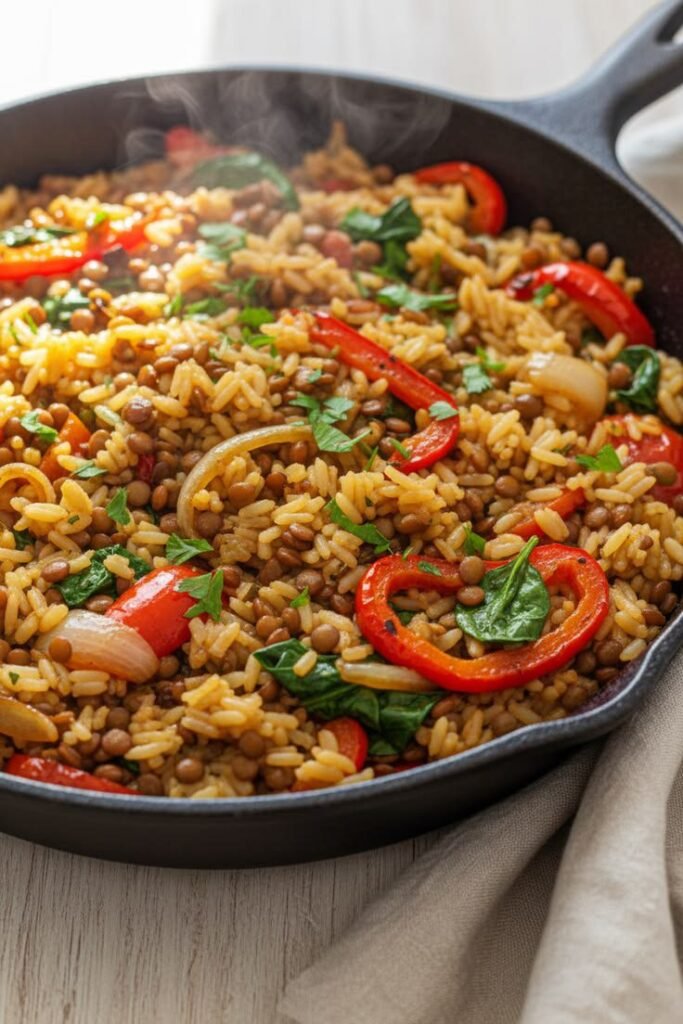 Fiz esse arroz com lentilhas para um almoço em família e todo mundo repetiu até não sobrar nada